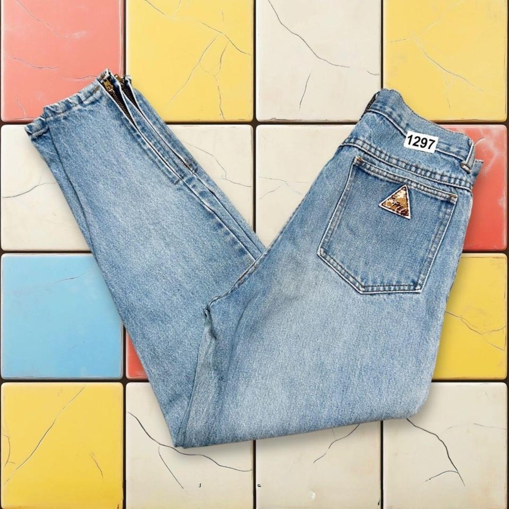 Vintage Express High Rise Jeans 90s Woman Blue 24 Small Denim Tapered USA Zipper - Picture 7 of 8